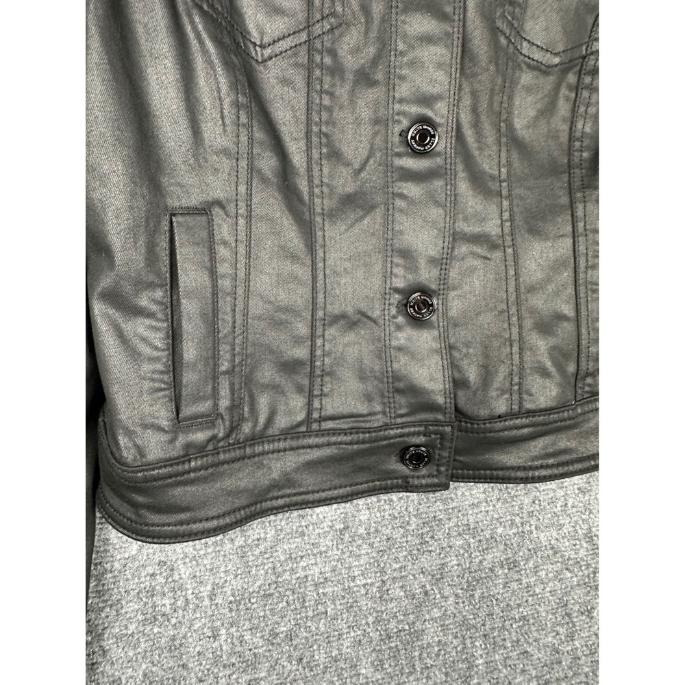 White House Black Market Womens Coated Metallic Denim Jacket Black Size 6 - Picture 9 of 11